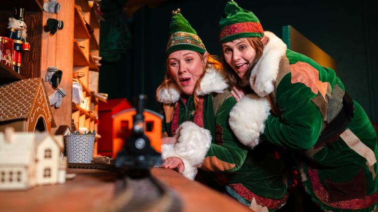 Elves watching a toy train go by